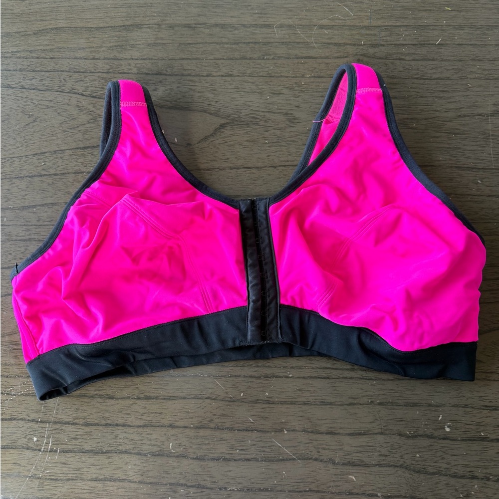 CACIQUE Women’s High-Impact Front‑Closure Sports Bra - Hot Pink/Black 44DD
